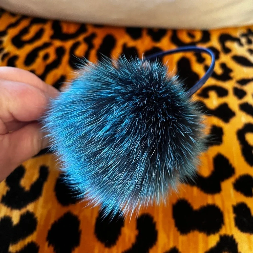 BARI LYNN Girls Blue Faux Fur Pom Pom Headband